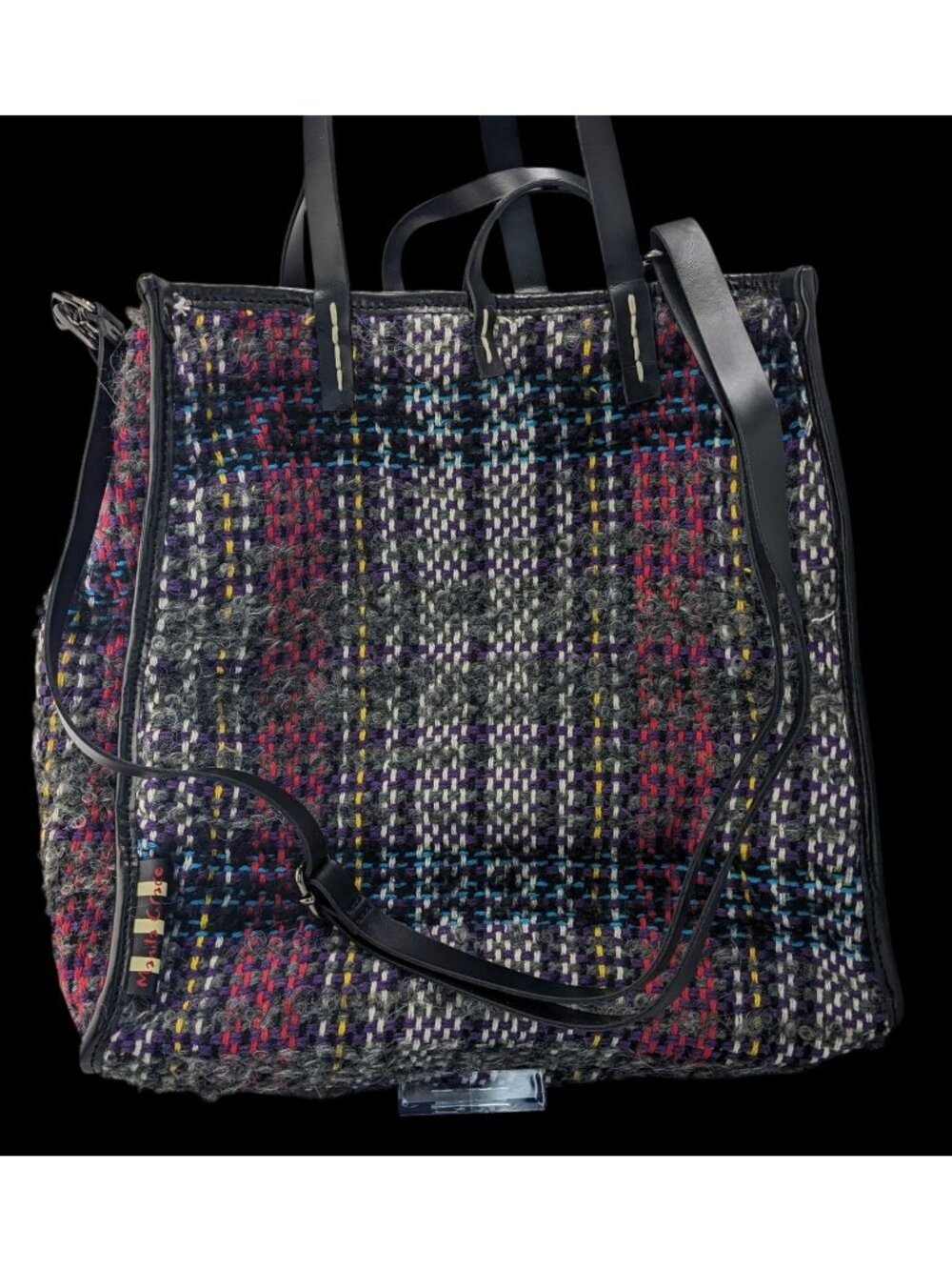 Manila Grace Multicolored Tweed Tote With Leather Straps & Adjustable Shoulder S
